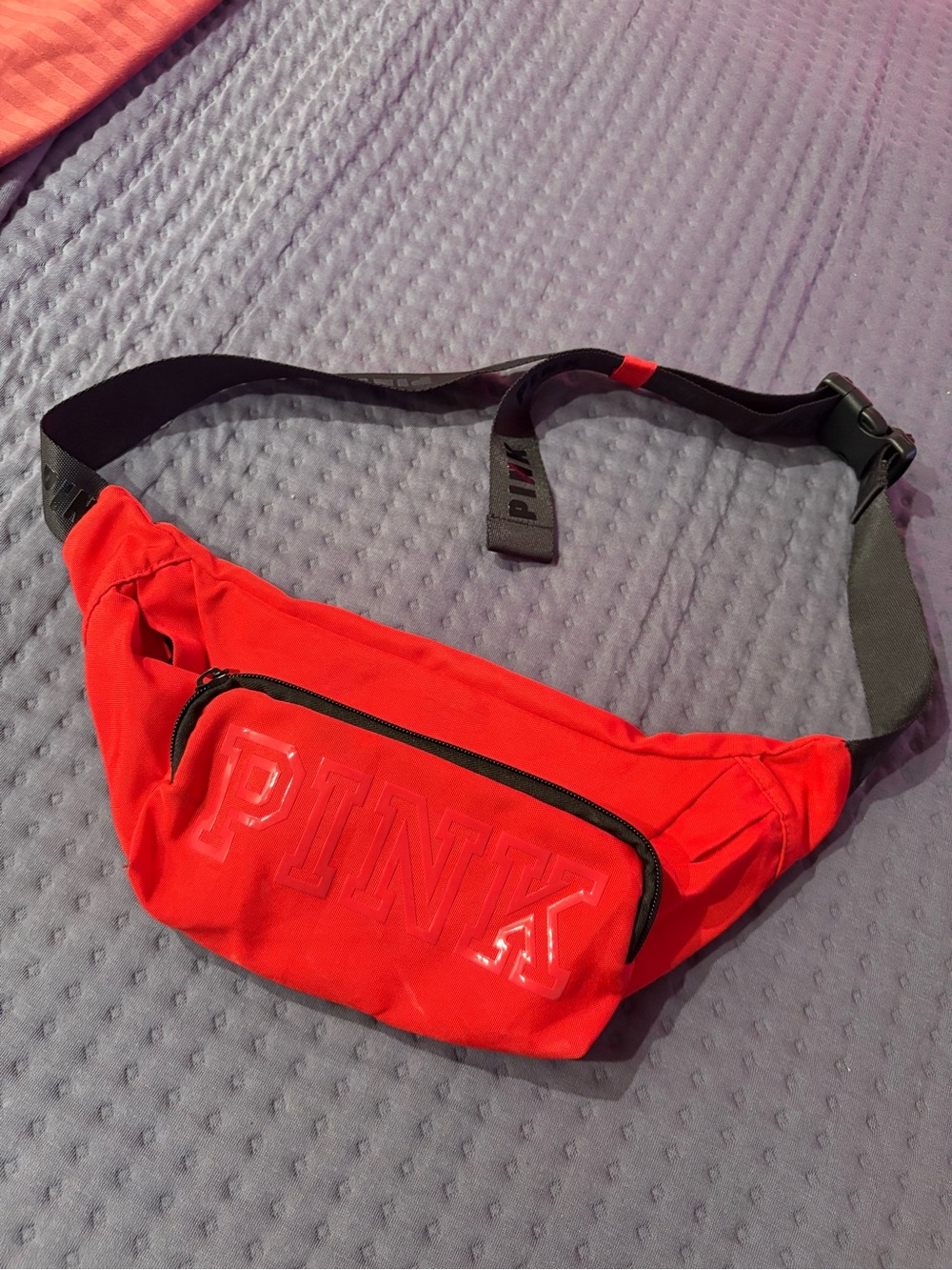 PINK Victoria's Secret Red Logo Waist Bag with Black Strap